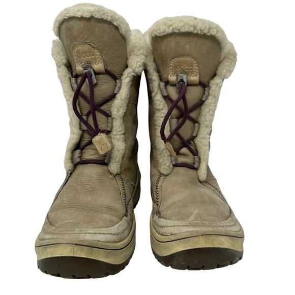 ECCO Trace HydroMax Lace Up Snow Boot Women 37 US 6-6.5 Fur Insulated Beige Tan - Picture 3 of 9